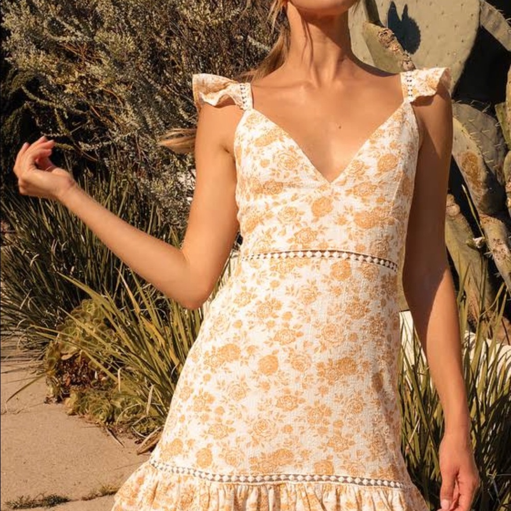 MINKPINK - Kiss the Stars Cotton Orange/White Floral Mini Dress in Golden XS